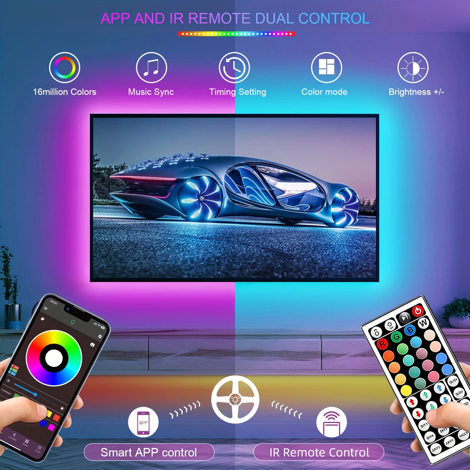 Veltrix RGB Glow Strip Lights — Smart App-Controlled Room Lighting
